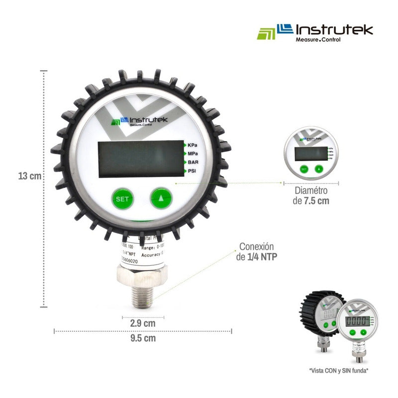 Digital Pressure Gauge 100 Psi + 3 Measurement Units