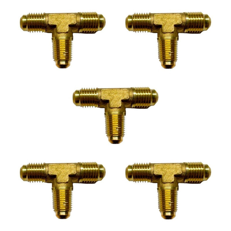 Brass Tee Connector 1/8 Npt Center X 1/4 Flare 5p