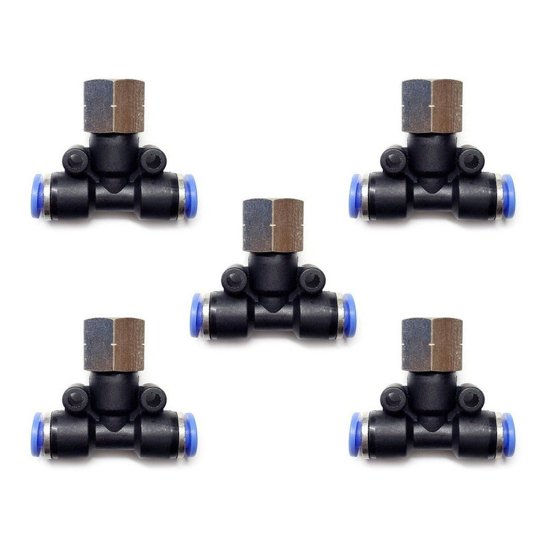 5pc Push-in Tee Pneumatic Fitting Coupling 1/8 Npt Female X 1/8 Hose.