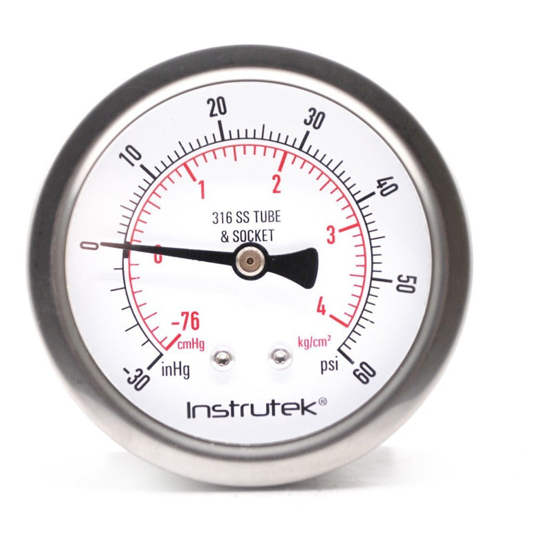 Pressure gauge, Glycerin 2.5 PLG -30 Inhg/60psi, Rear.