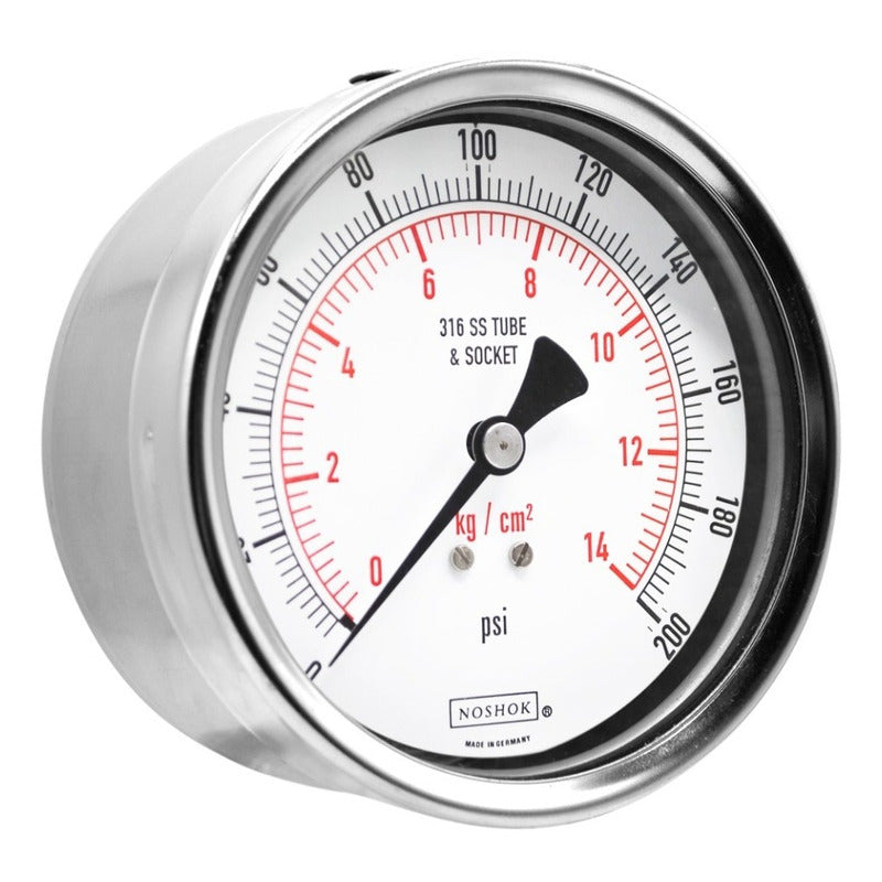 Noshok 4 PLG Stainless Steel Pressure Gauge, 200 Psi, Conx. Later