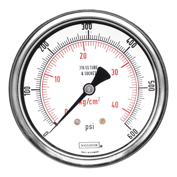 Noshok 4 PLG Stainless Steel Pressure Gauge, 600 Psi, Conx. Later